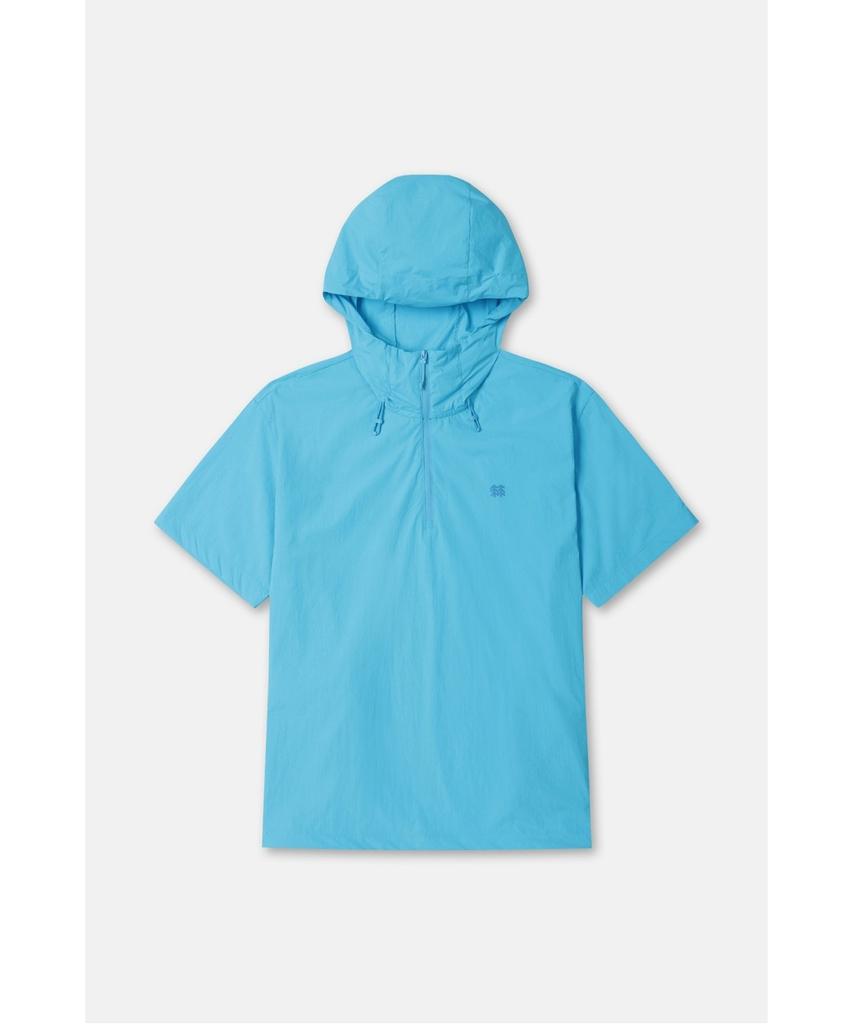 Koolongseupocheu Men'S Daypack Loose Fit Hooded Short Sleeve Anorak Tltcm26671Aqu