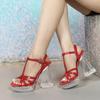 New Women's 12CM Transparent Thick Heel Sandals, Sexy Crystal Square Head, Non-slip Wedding Shoes, Fashion Car Model Style Party Sandals