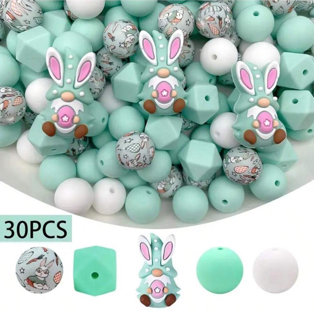 4/26/30/52PCS Easter bunny silicone beads, suitable for bracelets, keychains, lanyards, pen accessories, holiday accessories
