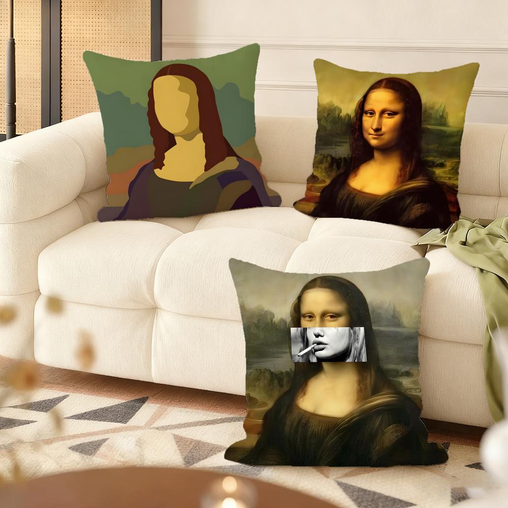 Mona Lisa Cushion Cover Natural Linen Organic Fabric DoubleSided Printing Couch Pillow Covers Home Decor