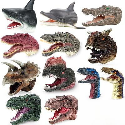 Soft Vinyl Rubber Animal Head Hand Puppet Figure Toys Gloves Model Gift Dinosaur Hand Puppet Toys For Halloween Toys