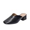 thick heel square head bag head drag leather half slippers women's versatile medium heel sandals women's brown outer wear drag