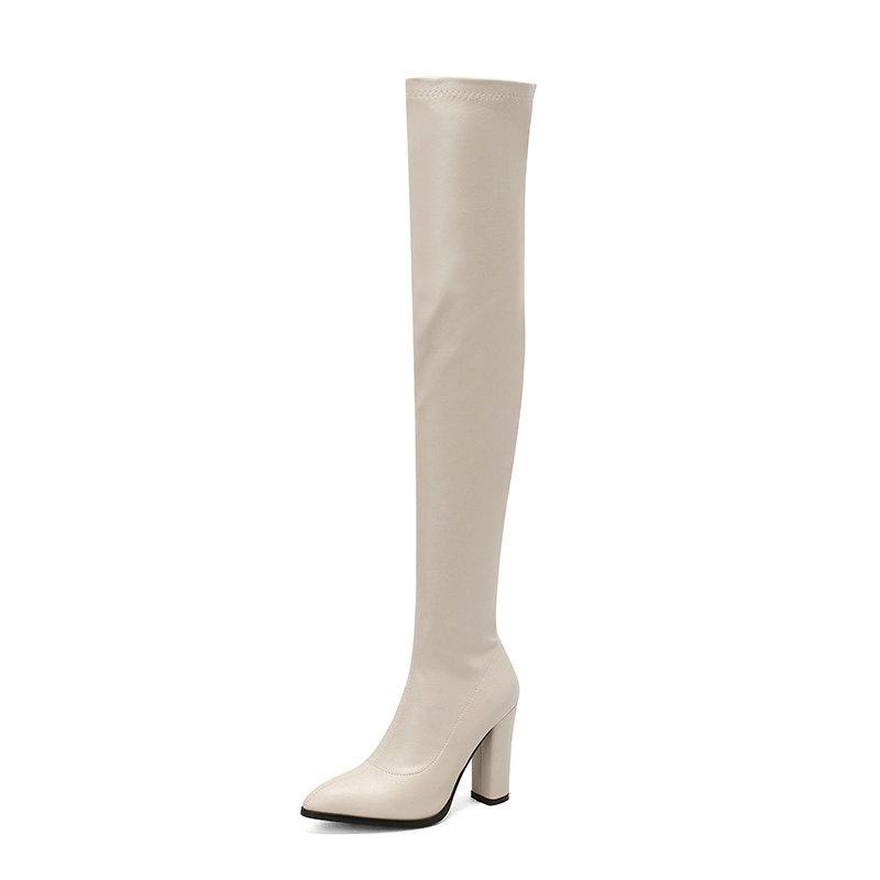 New British Autumn and Winter Knee Boots, Thin Boots, Pointed Thick High-heeled Boots, Knight Boots, Large Size Boots.