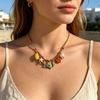 Braided Cord Shell Necklace Coastal Neckchain With Ceramic Ocean Details for Beach Vacation, Resort Wear and Casual Use
