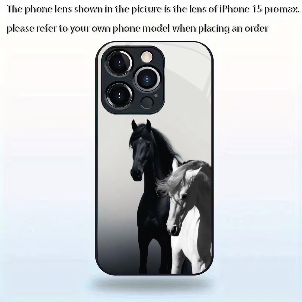 Horse Pattern Tempered Glass Phone Case Suitable for iPhone 17 16 15 14 13 12 11Pro/Max/Plus Anti Drop and Shockproof Back Cover