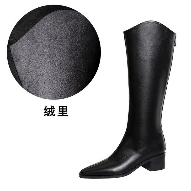 

American Style Fashionable Simple High Tube Women Boots Thick Heel Mid-Heel Winter Versatile High Tube Boots Retro Knight Boots 34