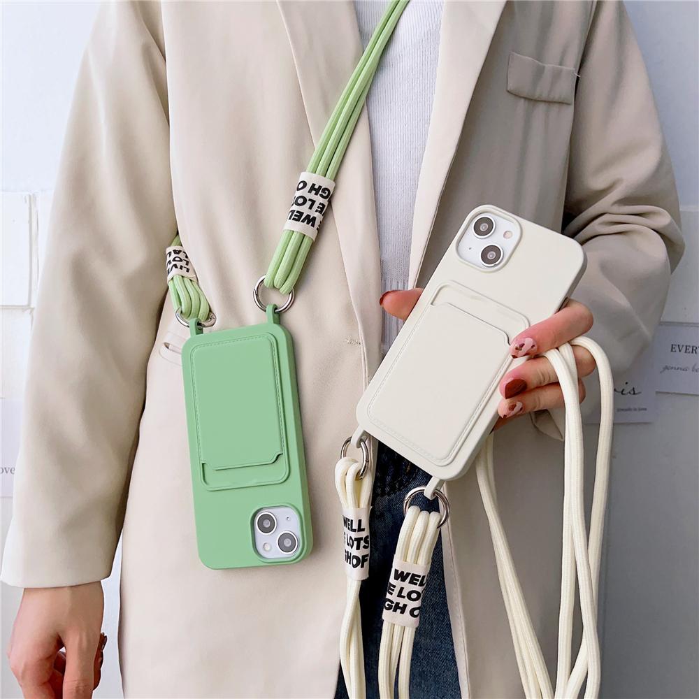 Liquid Silicone Wallet Crossbody Necklace Lanyard Card Holder Case for iPhone 16 15 13 11 12 14 Pro Max X XS 7 8 Plus Soft Cover