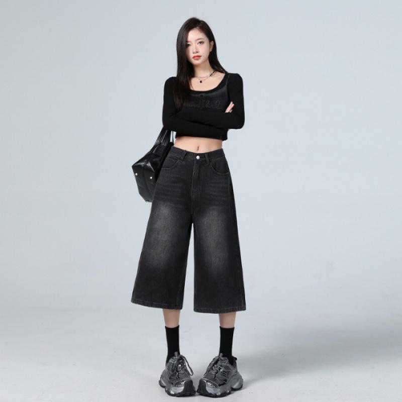 American High Street Seven-Foot Women'S Jeans Spring Autumn Loose Wide Leg Drapey Straight Cut Trousers Fashion Design