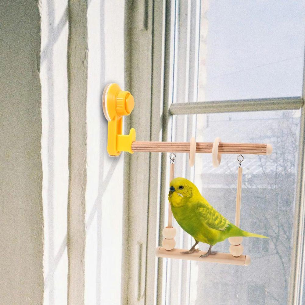Suction Cup Bird Perch Suspended Parrot Training Rack Platform Parakeet Swing Toy  Window
