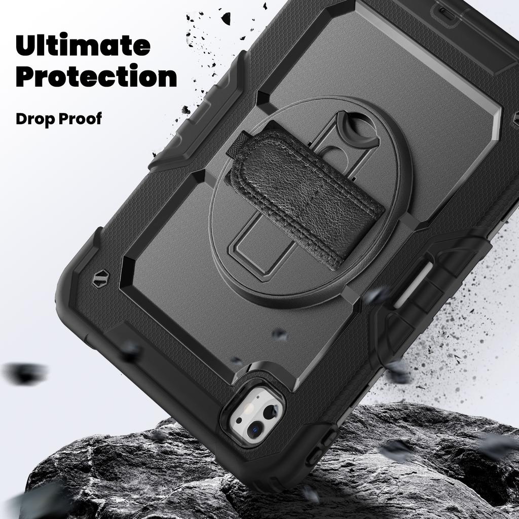 For iPad Pro 11 (2024) Case PC+Silicone Tablet Cover with Screen Protector Pencil Holder