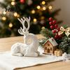 Elegant Animal Figurines 3D Printed Deer Figurine, White Sitting Stag Sculpture with Antlers, Home Accents Minimalist Christmas Tabletop Decor