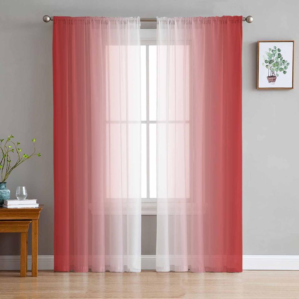 Red And White Gradient Sheer Drapes for Living Room Decoration Window Curtains for Kitchen Curtains