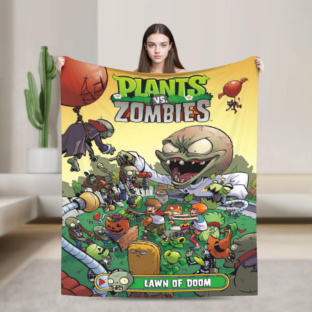 P-Plants-vs-Zombies Videospiele Flanelldecke Weiche Langlebige Bettwäsche Überwürfe für Picknick im Freien Aufdruck Bettüberwurf Sofa Bettbezug