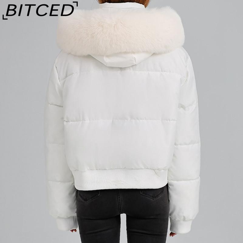 BITCED High-Waisted Oversized Fur-Trimmed Hooded Cropped Cotton Jacket for Women Autumn/Winter Down-Filled Cotton Jacket Slim-Fit Jacket Outerwear