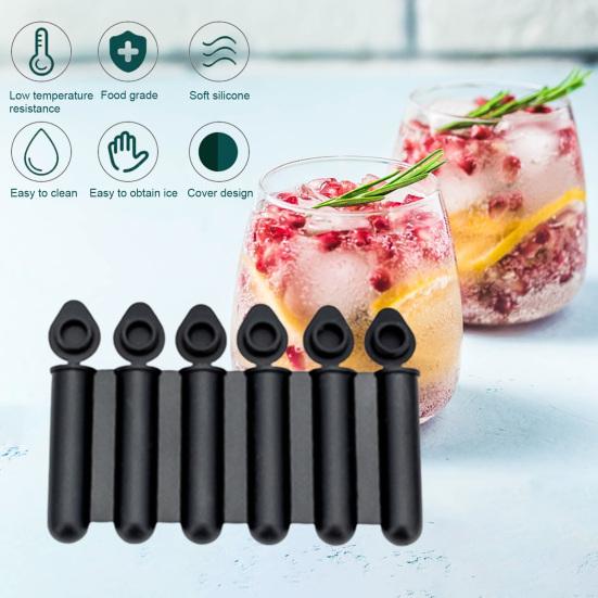 Ice Stick Mold Dustproof Lid 6 Cavities Food Grade Easy Release BPA Free DIY Reusable Bottled Beverages Silicone Ice Cube Mold Kitchen Supplies