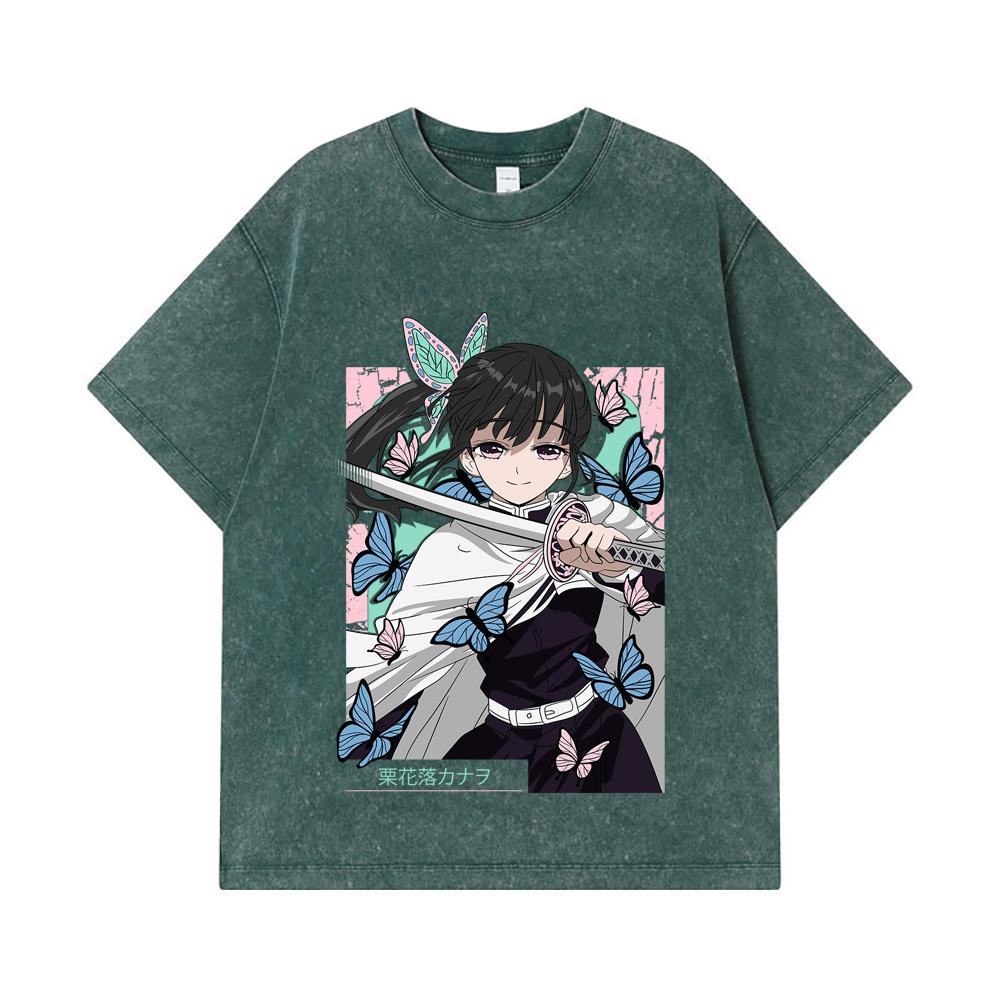 275 GSM Washed T-shirts 100% Cotton Demon Slayer V98 Kanao Print Unisex Heavy Cotton T Shirt