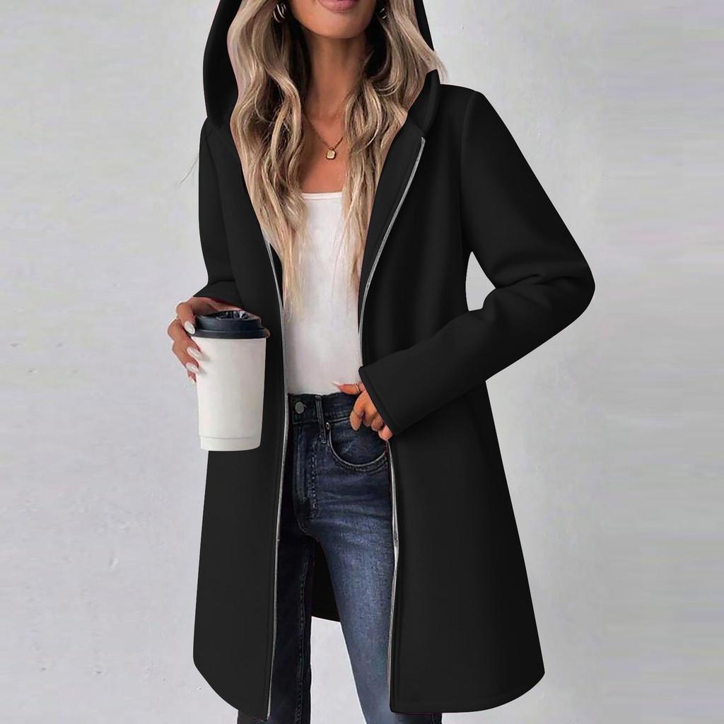 Women's Fashionable Solid Color Coat Long Sleeved Pocket Long Hoodies Zipper Casual Jackets Sweatshirts Clothes