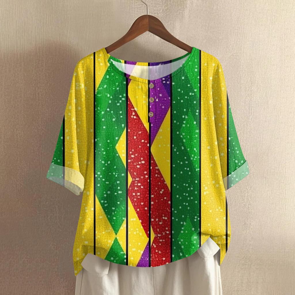 Women's Fashionable And Casual Shirt Half-sleeve Round Neck Cotton And Linen Blouse Top