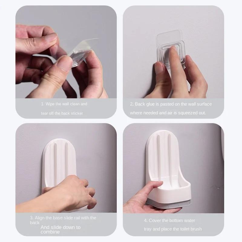 Toilet Brush with Base, Wall-Mounted Bathroom Quick Drain Cleaning Tool, All-purpose Cleaning Brush, Soft Rubber Brush Head