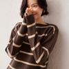 Women's One-Shoulder Striped Cashmere Sweater - Korean Style, Loose Fit Knitwear Top