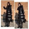 Women's Black Shiny Long Down Cotton Coat, Korean Style Thermal Insulated Slim Fit Winter Jacket, Instagram Trendy Plus Size Parka for Cold Weather