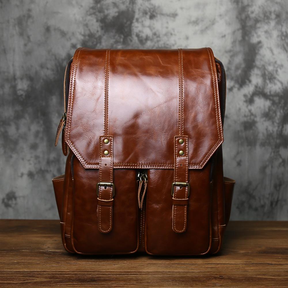 

NZPJ Vintage Genuine Leather Men s Backpack Crazy Horse Leather Backpack Natural Cowhide Travel Bag Leisure Computer Bag