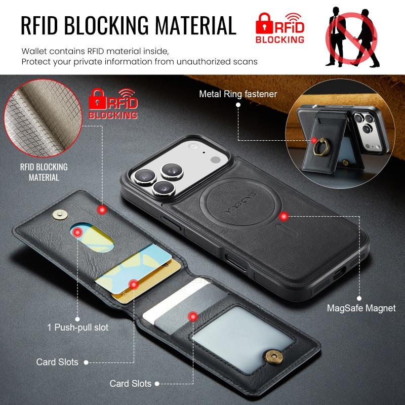 Ring Magnetic Leather Flip Wallet Card Holder Phone Case For iPhone 18 Pro Max 17 Air 17E 16E 16 Plus 15 14 13 12 Purse Cover