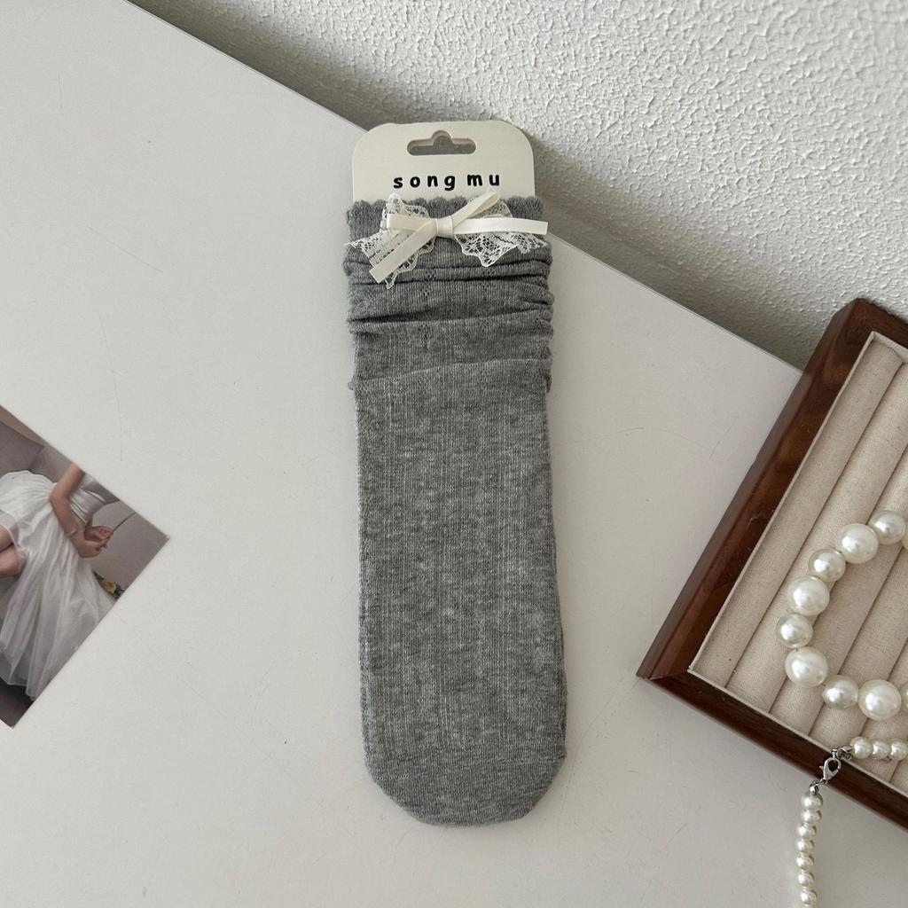 Bm Bow Polka Dot Socks Women'S Mid-Tube Socks Season Thin Girl Socks Lolita Stack Socks All Size Cotton