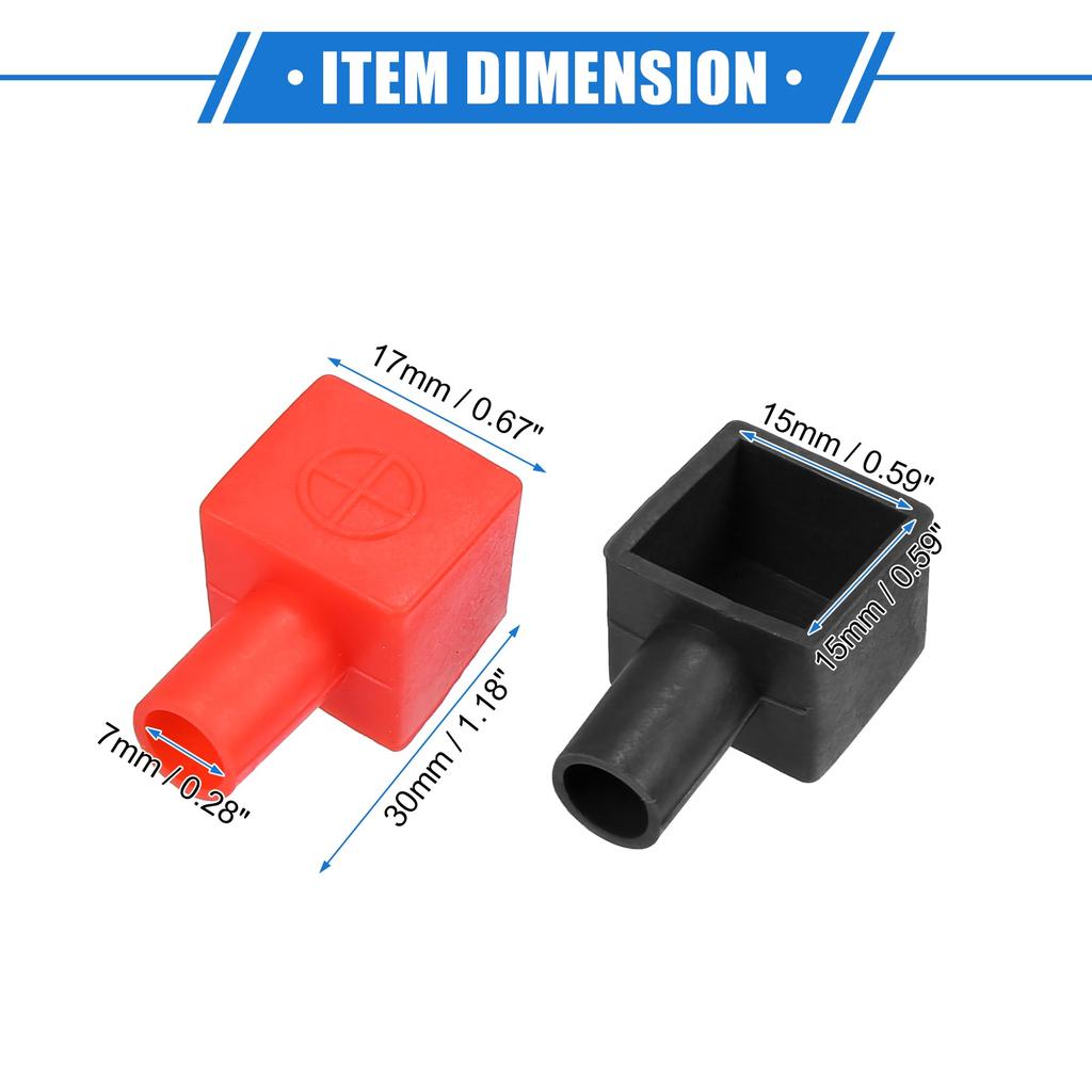 VekAuto 3 Pairs 30mm Length 7mm 0.28" Car Terminal Post Cap for Motorcycle Truck Marine PVC Red Black