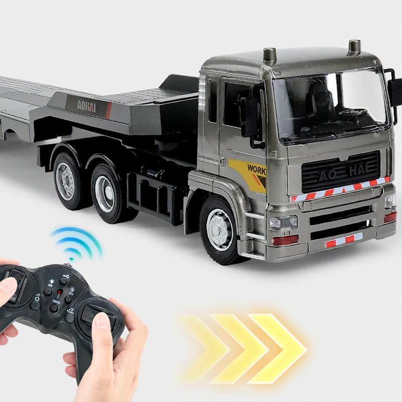 Caminhão Plataforma RC Modelo 9 Canais Liga de Alumínio 1:20 Carrinho de Controle Remoto 2.4G Simulação Veículo de Engenharia Reboque Menino Criança Brinquedo Presente