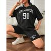 Los Angeles Jersey Number 91 Graphic T-Shirts Set Women Street Breathable 2 Piece Set Cool Casual Shorts Elasticity T Shirts