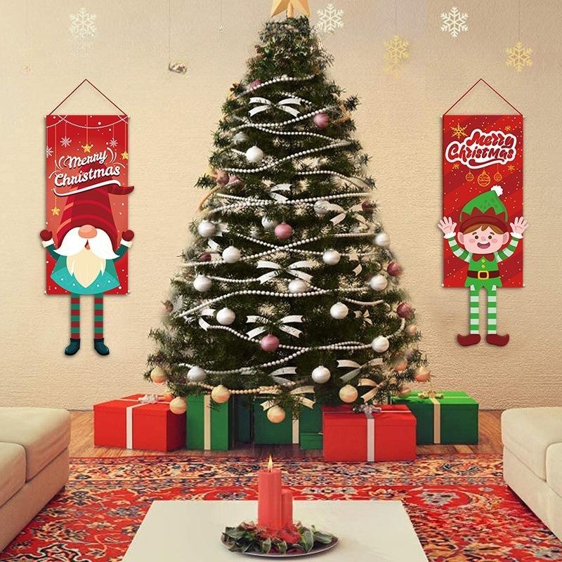 Christmas couplet hanging flag, snowman vertical door hanging, courtyard porch Christmas decoration hanging cloth party layout banner