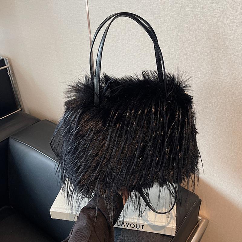 

Yogodlns Faux Fur Tassel Women s Handbags Furry Shoulder Bag Sweet Pink Ladies Soft Plush Tote Crossbody Bags Purse Winter Fashion Female 20x8x16cm чёрный