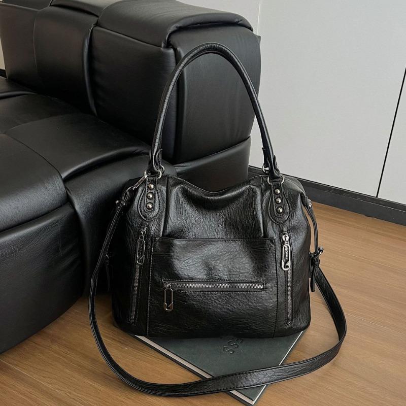 

Ретро локомотив ветряной мешок, новая большая вместимость мягкая кожа сумка для поездок на работу, наплечная сумка-тоут. чёрный