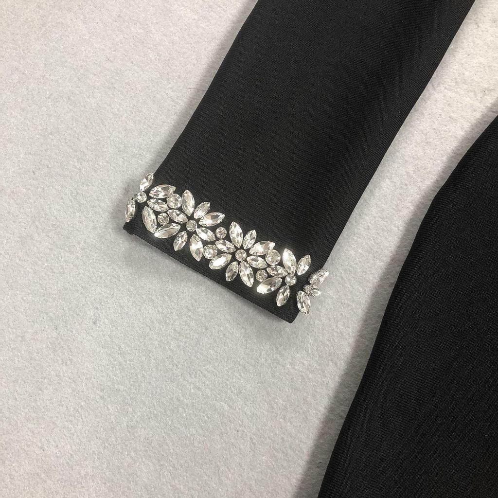 Halter Rhinestone Embellished Sexy Black Bandage Long Dress