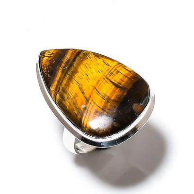 Natural Tiger Eye Gemstone Handmade 925 Sterling Silver Gift Ring Size 8.5 i4M23