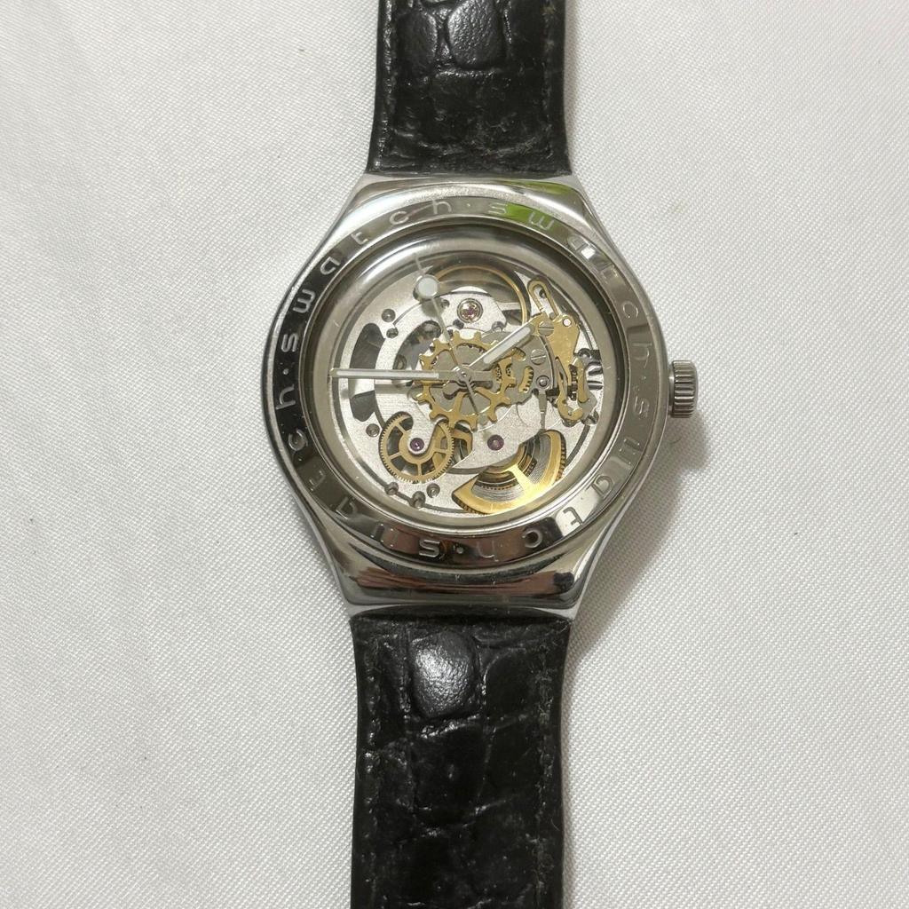 Used [Free Shipping] Swatch/Swatch/Irony Automatic/Irony/Skeleton/Silver X Black/Automatic watch/Working item/Working item/Used Item