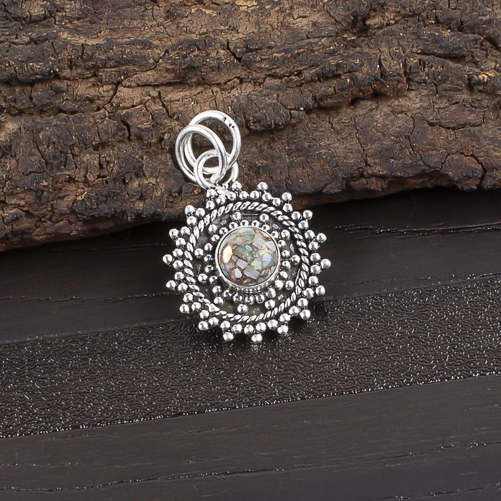 

Ethiopian Opal Copper Gemstone Jewelry, 925 Solid Sterling Silver Boho Pendant, Handmade Silver Women Pendant Gift For Catholics 1.03 Inches розовый