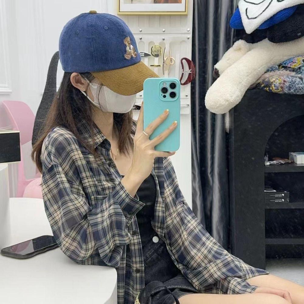 Embroidered Bear Baseball Hat Corduroy Outdoor Sport Hat Cute Travel Sunshade Hat