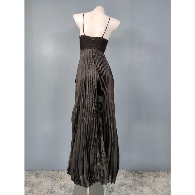 Foreign Trade Order Lujia Sling Elegant Print Mesh Pleat Summer Vacation Island Elegant Split Dress