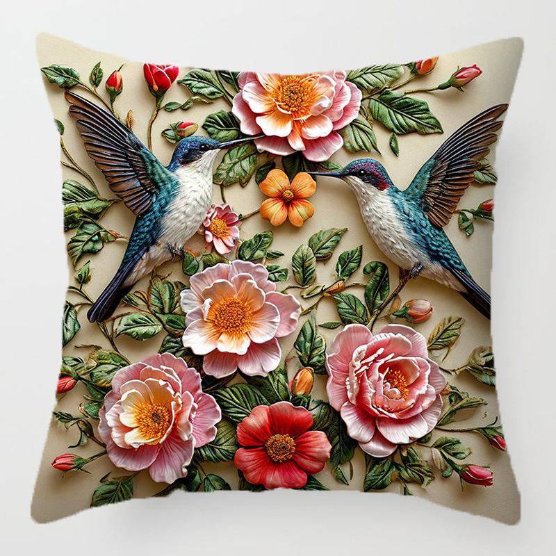 3D Floral Embroidery Pillowcase Decorative Throw Cushion Cover Digital Print Sofa Pillow Case For Home Decor