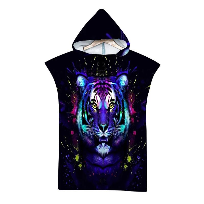 Telo da Spiaggia con Cappuccio Stampa Tigre Animale Selvatico per Adulti Asciugatura Rapida Poncho Piscina Asciugamano da Bagno con Mantello Accappatoio Fitness