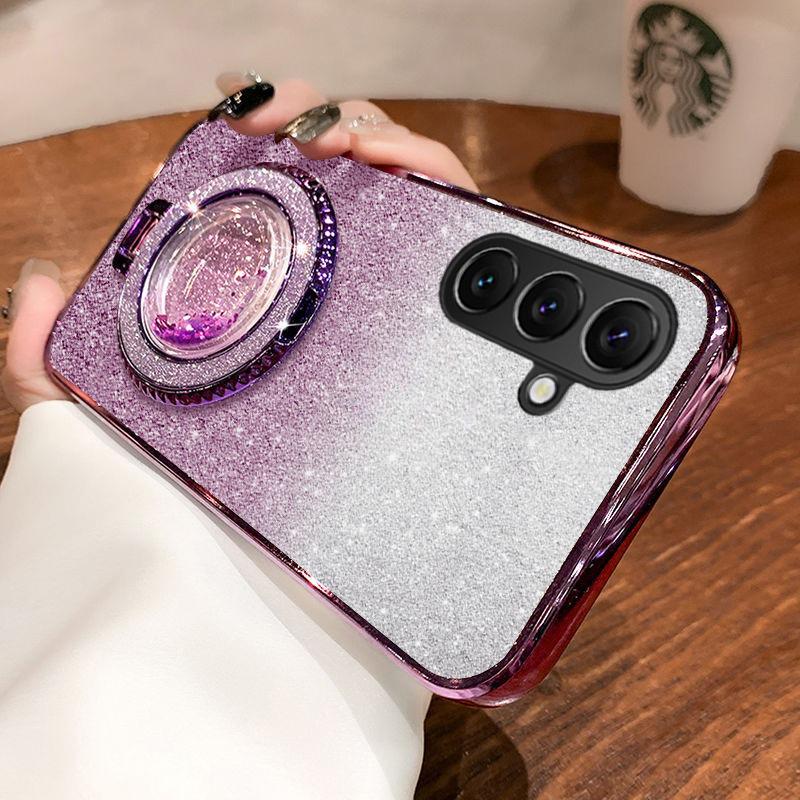 For Samsung Galaxy S25 FE / S26 FE Case with Liquid Glitter Quicksand hourglass Stand Holder Luxury Shiny Gradient Plating Girls Slim