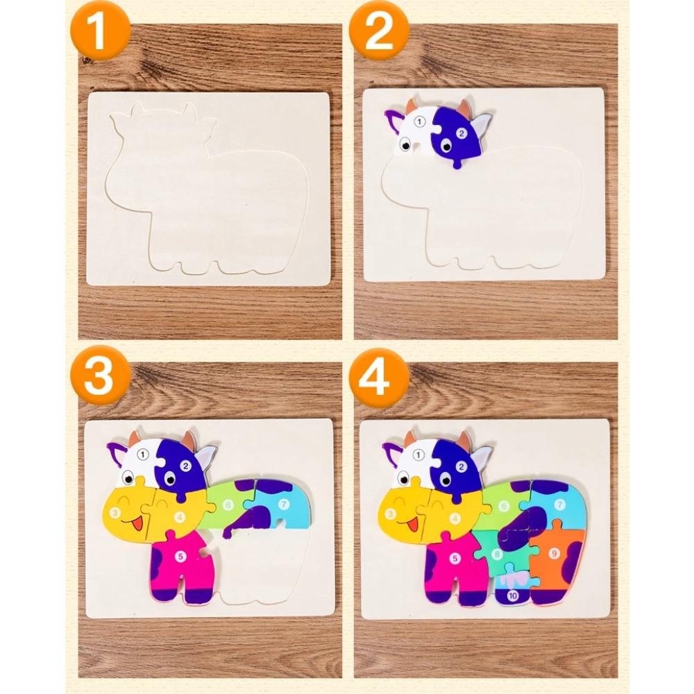 1PCS 3D Puzzle Wooden Animal Jigsaw Puzzle Early Education Color Sorting Learning Educational Toys for Toddlers Gift