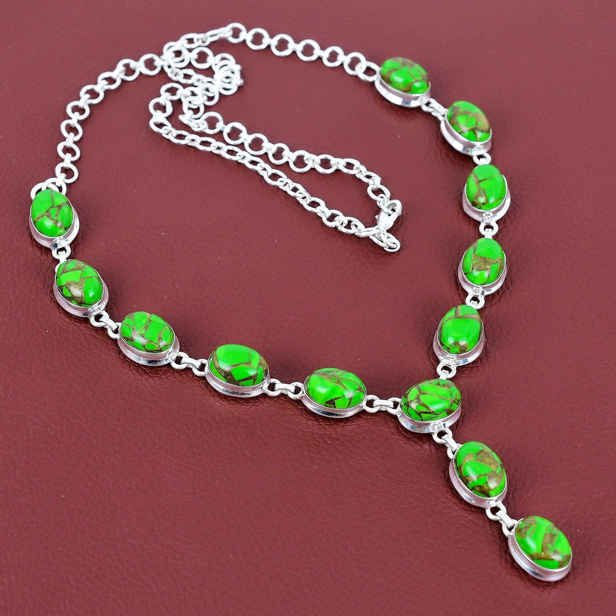 Copper green turquoise necklace 925 sterling silver necklace adjustable chain necklace handmade jewelry real gemstone necklace gifts for mom Adjustable