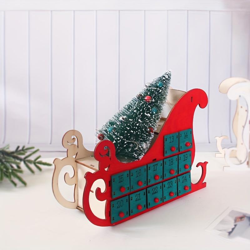 1pc Wooden LED Sleigh Advent Calendar Festive Christmas Countdown Calendar with Snowman, Battery Operated, Winter Wonderland Christmas Decorations