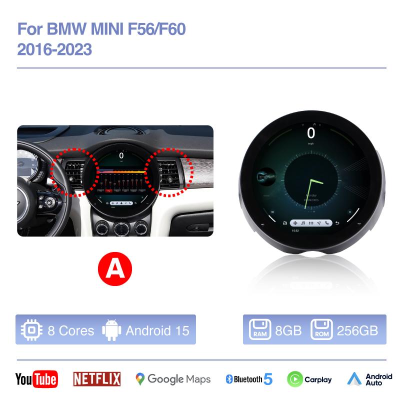 Android 15 For BMW Mini Cooper F56 F60 2016-2025 OLD TO NEW Auto Carplay Car GPS Navigation Stereo Multimedia Player 360 tools