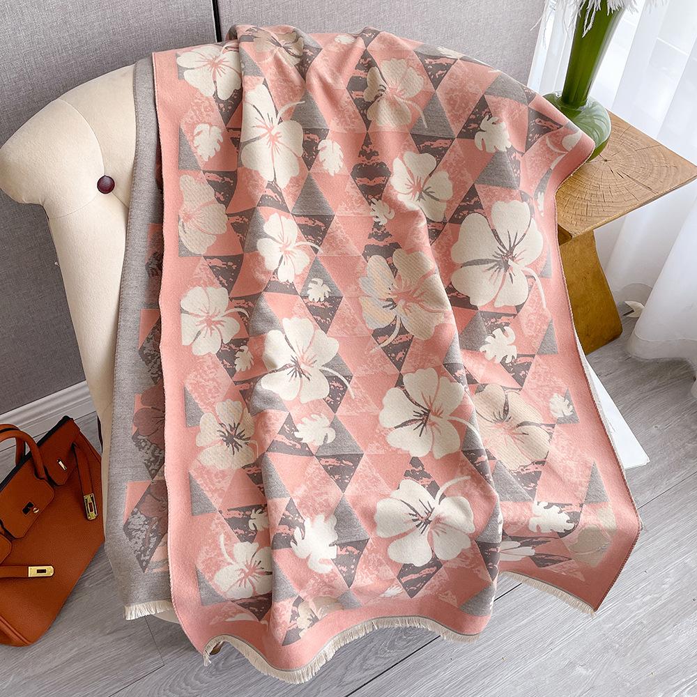 Verdickter doppelseitiger Kaschmir-Imitationsschal vierblättriges Kleeblatt modisch und schlicht doppelt verwendbares großes Schultertuch mit Fransen warmer Schal Damen