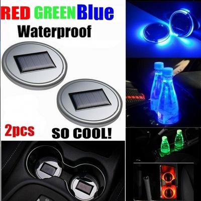 Car LED Solar Light Cup Holder Automotive Interior USB Colorful Atmosphere Lights Lamp Drink Holder Anti-Slip Mat Auto Products