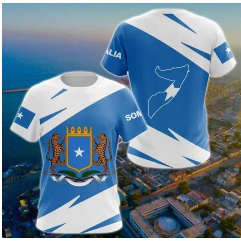 Kinder-T-Shirts für den Sommer, Rundhalsausschnitt, 3D-Muster mit somalischem Flaggenemblem, bedruckt, modisch, lässig, kurzärmelig, für Kinder und Jungen